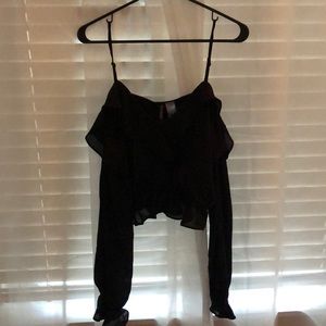 Ruffled chiffon off the shoulder crop top